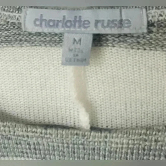 Charlotte Russe 1/2 sleeve high- low crop sweater, size medium, gray & off white - Picture 4 of 4